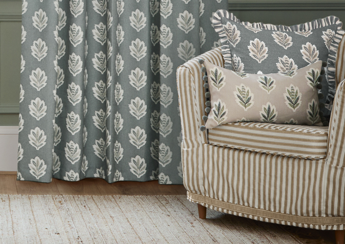 Sessile Leaf Pencil Pleat, Delph Blue - Ready Made Curtains - Image 6